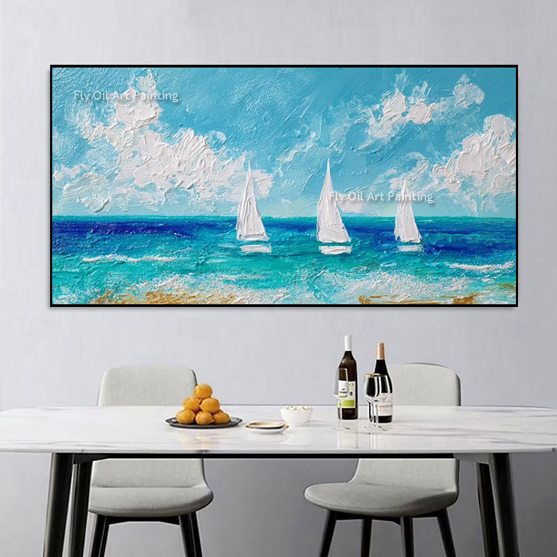 Painting Knife Palette - Bright Ocean Sailboat Impasto Oil Painting,