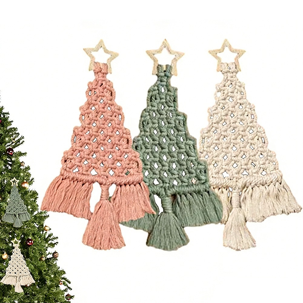 Macrame Cord Cotton - 3Pcs Christmas Tree DIY Macrame Kit