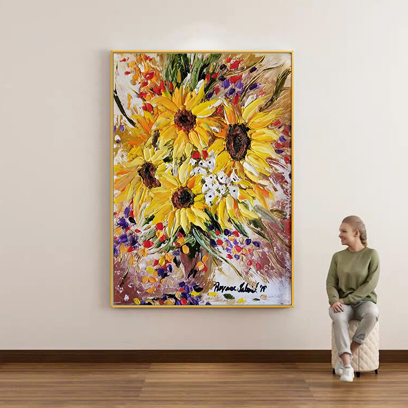 Painting Knife Palette - Vibrant 3D Impasto Sunflower Oil Painting,