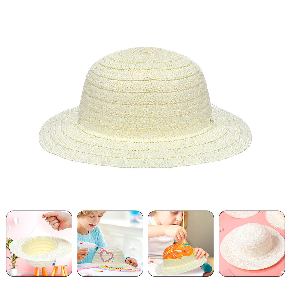 8Pcs DIY Kids Straw Hats White - Art Craft Hat recension och pris