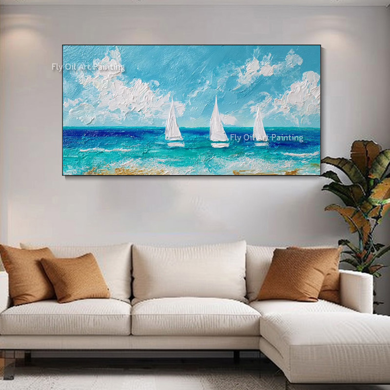 Bright Ocean Sailboat Impasto  - Painting Knife Palette recension och pris