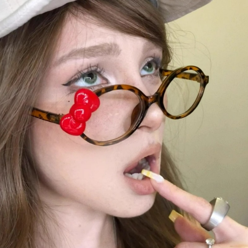 Y2K Red Bow Oval Glasses Red L - Art Craft Glasses recension och pris