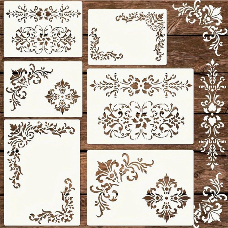 6Pcs Floral Corner Stencils fo - Art Craft Furniture recension och pris